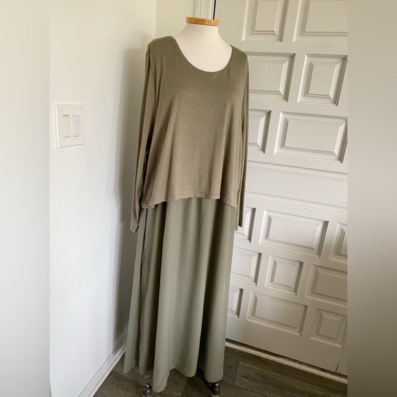 NWT Soft Surroundings Cassie Dress Olive Light Green Long Maxi Chiffon Size 3X - Picture 6 of 16